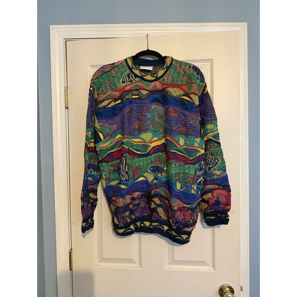 Coogi Sweater Mens Medium Coral Reef Crew Knit Mercerized Cotton Australia 90s